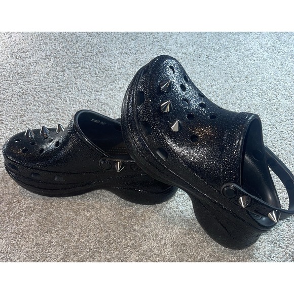 CROCS Classic BAE Glitter Stud Platform Shoes Women 8 Black Goth Chunky Rare - Picture 6 of 12